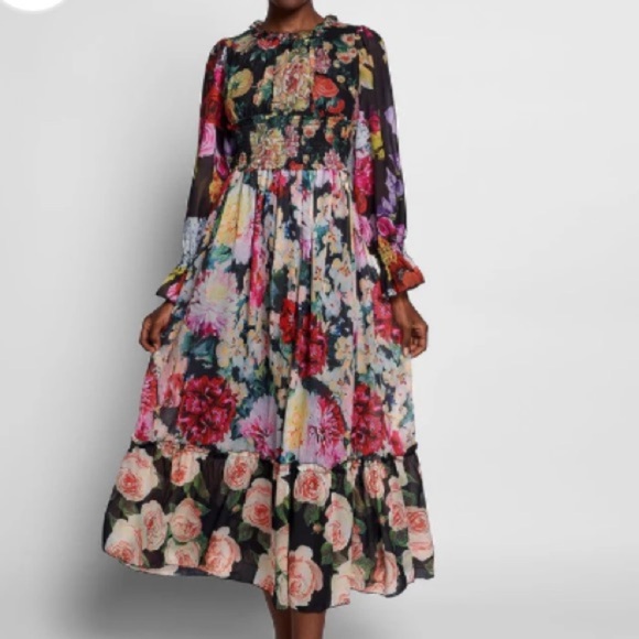 Dalia MacPhee Dresses & Skirts - Dalia MacPhee Floral Print Chiffon Dress Size S